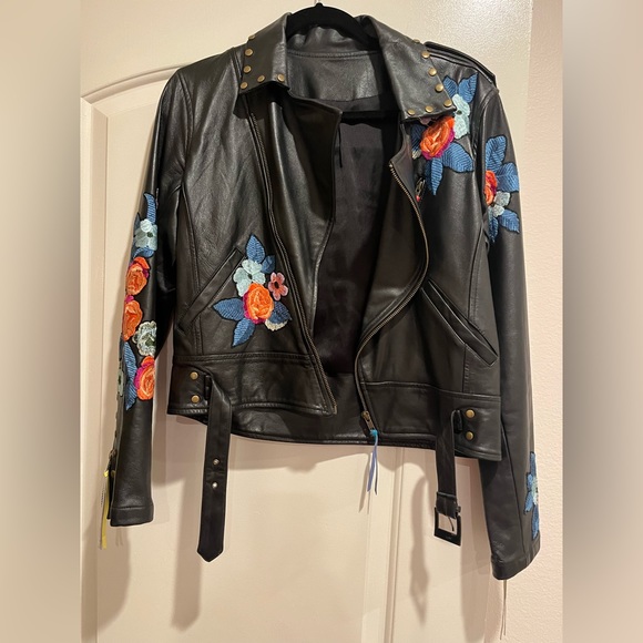 Nicole Miller Jackets & Blazers - 2 piece 100% real leather embellished floral mini skirt and jacket